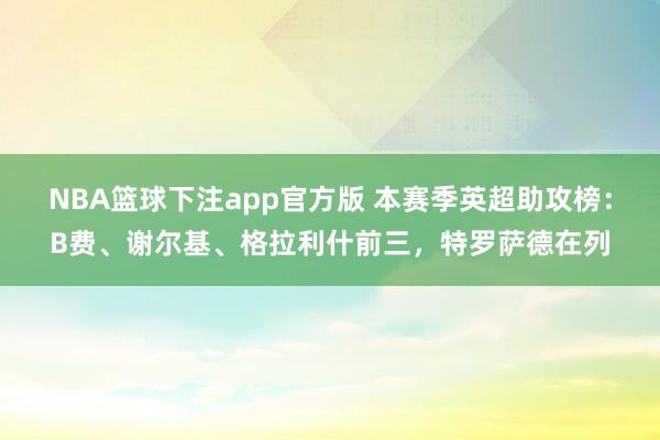 NBA篮球下注app官方版 本赛季英超助攻榜：B费、谢尔基、格拉利什前三，特罗萨德在列