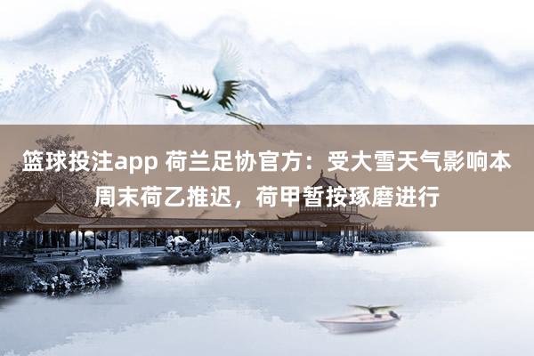篮球投注app 荷兰足协官方：受大雪天气影响本周末荷乙推迟，荷甲暂按琢磨进行