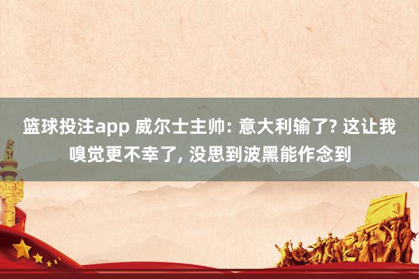 篮球投注app 威尔士主帅: 意大利输了? 这让我嗅觉更不幸了， 没思到波黑能作念到