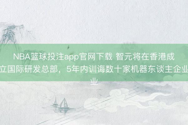 NBA篮球投注app官网下载 智元将在香港成立国际研发总部，5年内训诲数十家机器东谈主企业