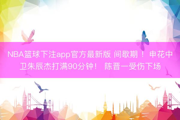 NBA篮球下注app官方最新版 间歇期 ！申花中卫朱辰杰打满90分钟！ 陈晋一受伤下场