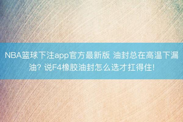 NBA篮球下注app官方最新版 油封总在高温下漏油? 说F4橡胶油封怎么选才扛得住!