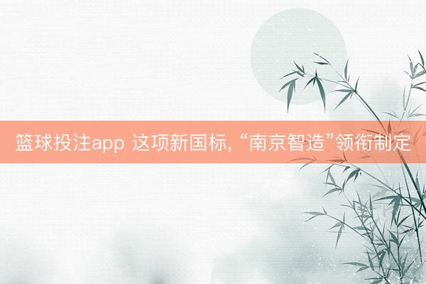篮球投注app 这项新国标， “南京智造”领衔制定
