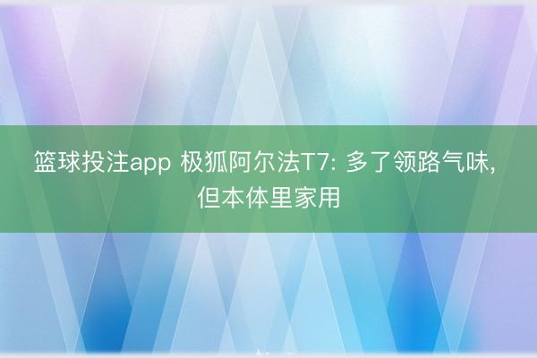 篮球投注app 极狐阿尔法T7: 多了领路气味， 但本体里家用