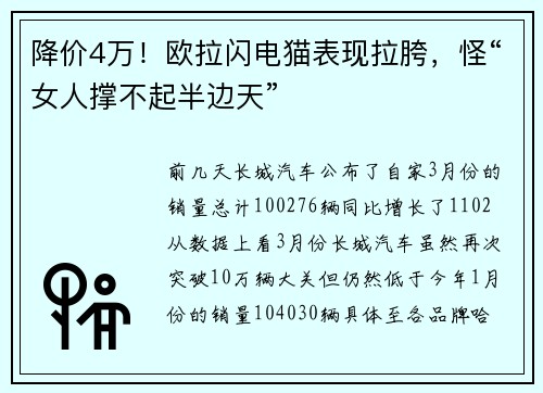 降价4万！欧拉闪电猫表现拉胯，怪“女人撑不起半边天”